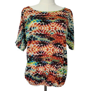 Vanity Cold Shoulder Fall Colors Top Womens M Artsy Casual Vibrant Boho Hippie